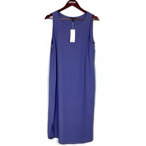 NWT Eileen Fisher 100% Silk Georgette Crepe Midi Dress Women’s Size Medium Blue